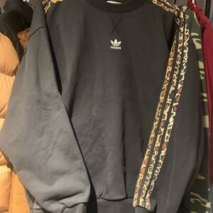 Adidas Black Crewneck Sweater with Leopard Details